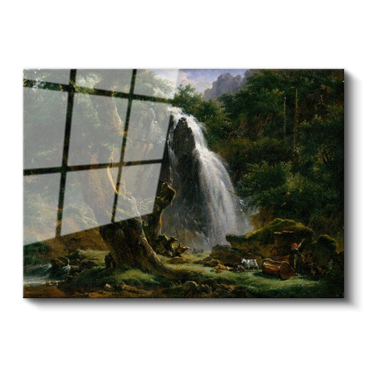 Thomas Moran - Şelale Manzarası Cam Tablo