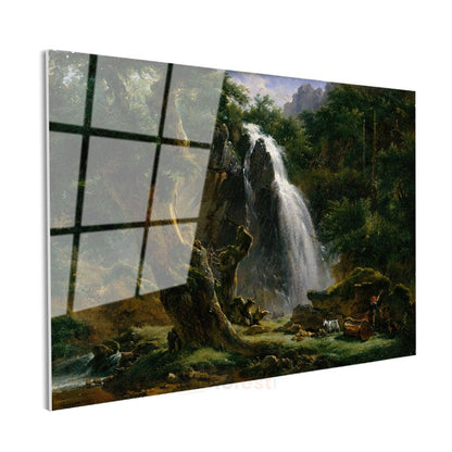 Thomas Moran - Şelale Manzarası Cam Tablo