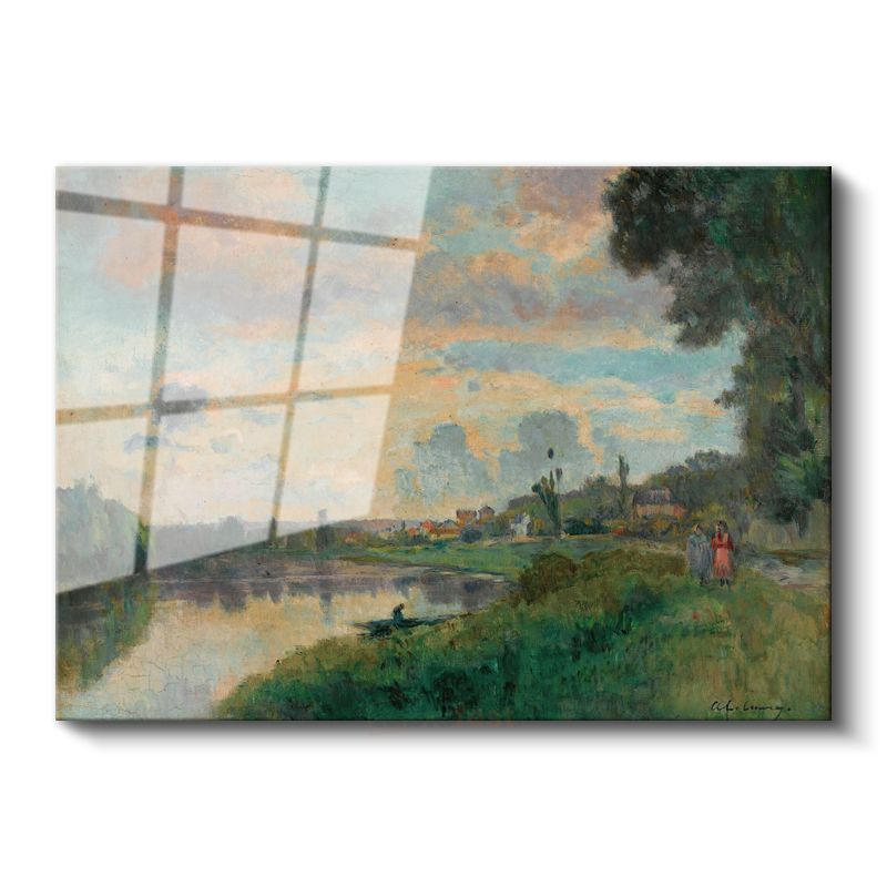 Jean-Baptiste-Camille Corot - Nehir Kıyısında Günbatımı Cam Tablo