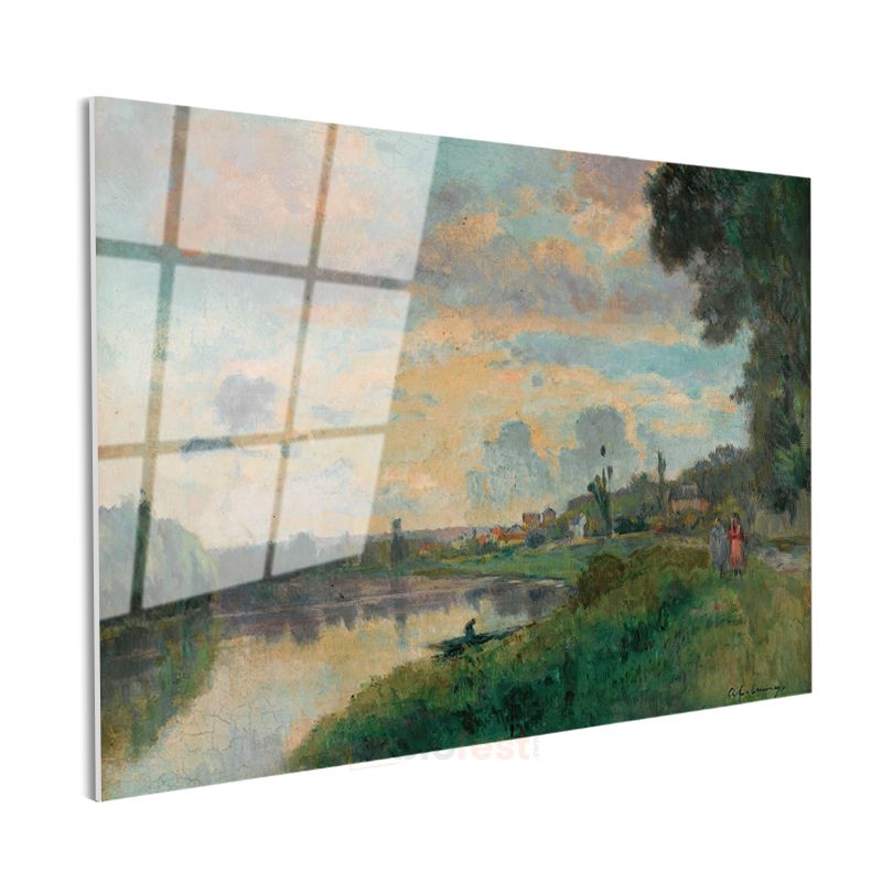 Jean-Baptiste-Camille Corot - Nehir Kıyısında Günbatımı Cam Tablo