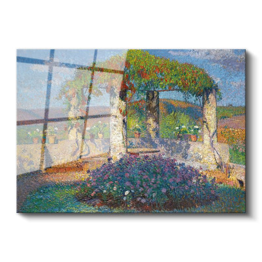 Henri Martin - Çiçekli Bahçe Pergolası Cam Tablo