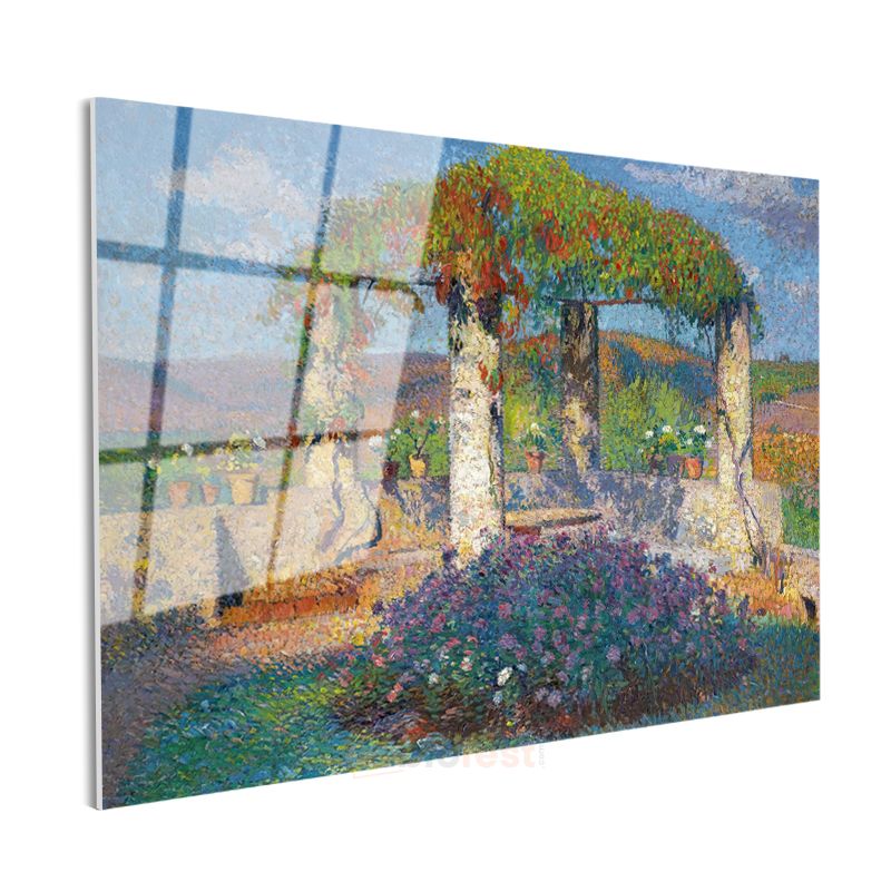 Henri Martin - Çiçekli Bahçe Pergolası Cam Tablo
