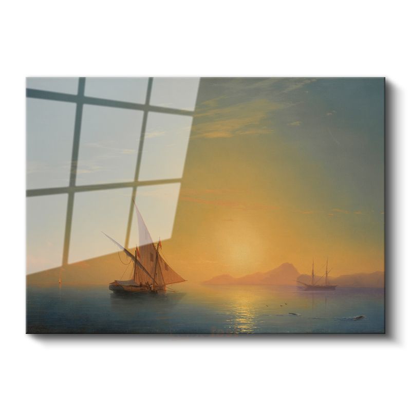 Ivan Aivazovsky - Altın Günbatımında Yelkenliler Cam Tablo