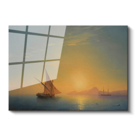 Ivan Aivazovsky - Altın Günbatımında Yelkenliler Cam Tablo