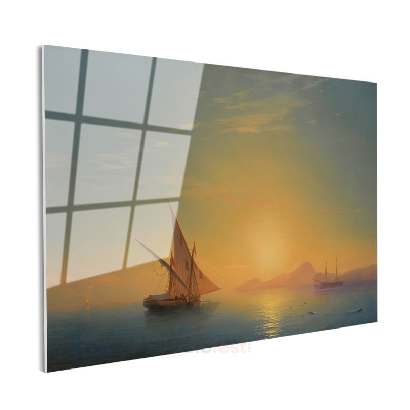 Ivan Aivazovsky - Altın Günbatımında Yelkenliler Cam Tablo