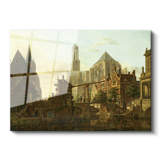 Jan van der Heyden - Orta Çağ Kent Manzarası Cam Tablo