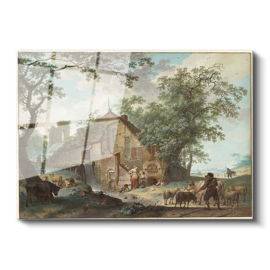 George Morland - Çiftlik Evi Manzarası Cam Tablo