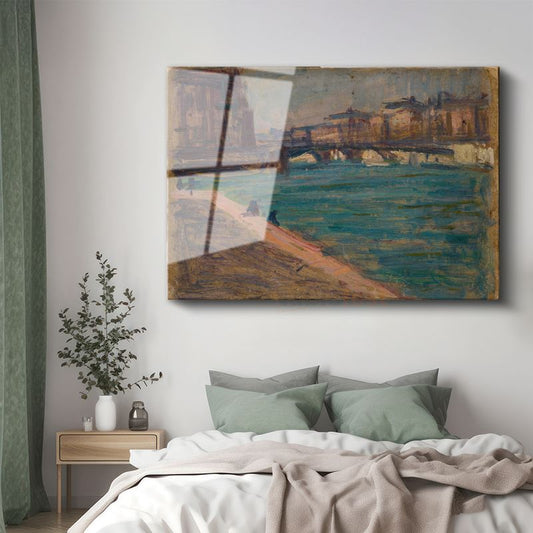 Claude Monet - Seine Nehri Üzerinde Köprü Cam Tablo