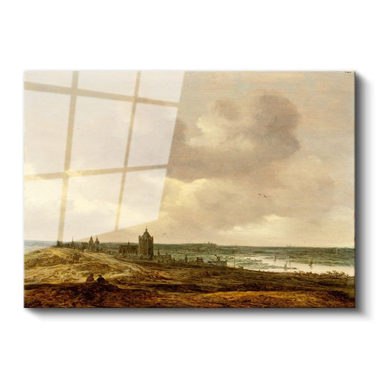 Jan van Goyen - Nehir Kıyısında Kilise Cam Tablo
