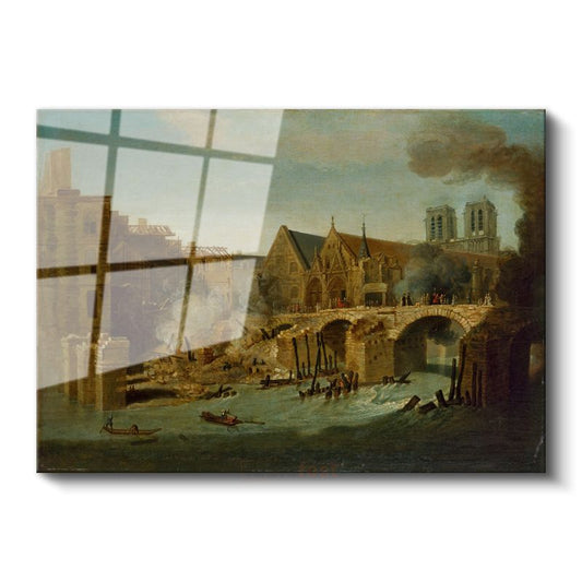 Hubert Robert - Notre Dame ve Seine Nehri Cam Tablo