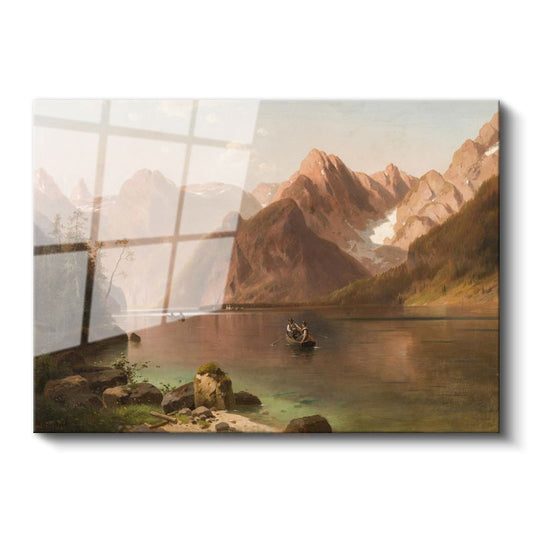 Albert Bierstadt - Dağ Gölü Manzarası Cam Tablo