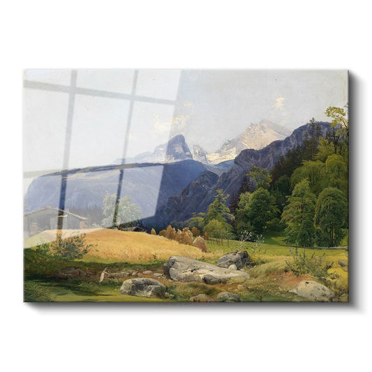 Albert Bierstadt - Alp Dağları Manzarası Cam Tablo