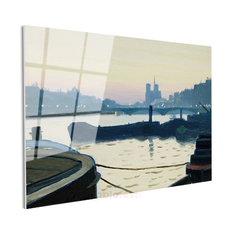 Edward Hopper - Seine Nehri Gece Görünümü Cam Tablo