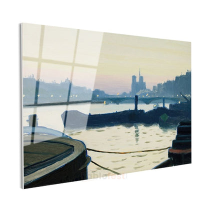 Edward Hopper - Seine Nehri Gece Görünümü Cam Tablo