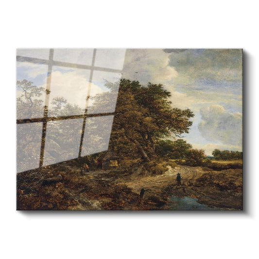 Jacob van Ruisdael - Meşe Ağaçlı Kırsal Manzara Cam Tablo