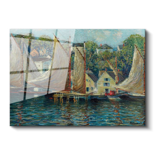 Henry Bacon - Yelkenliler ve Liman Manzarası Cam Tablo