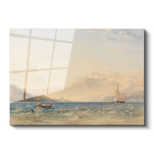 J.M.W. Turner - Dağlık Göl Manzarası Cam Tablo