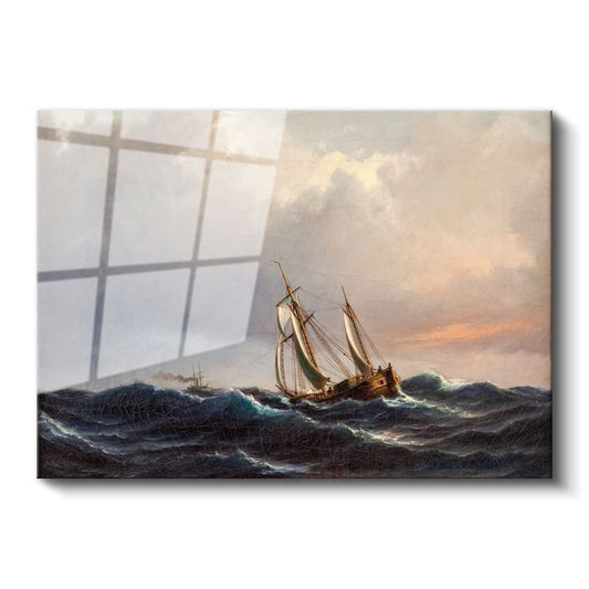 Ivan Aivazovsky - Fırtınalı Denizde Yelkenli Cam Tablo