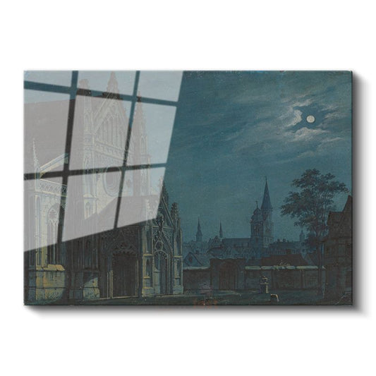 Karl Friedrich Schinkel - Ay Işığında Katedral Cam Tablo