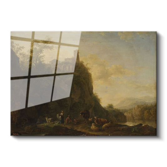 Claude Lorrain - Kayalıklarda Çoban Cam Tablo