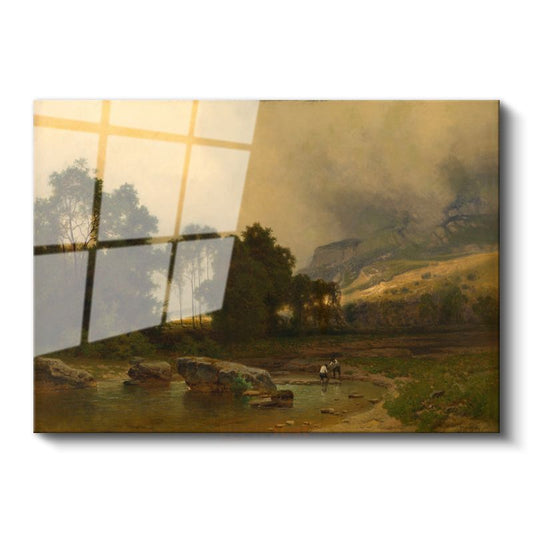 George Inness - Nehir Kenarı Manzarası Cam Tablo