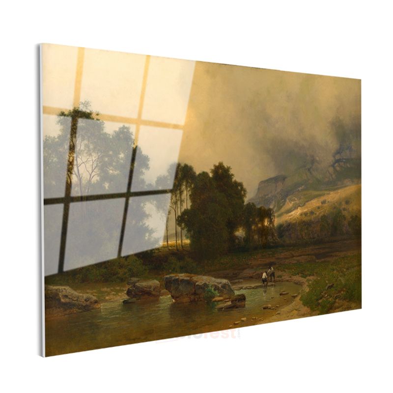 George Inness - Nehir Kenarı Manzarası Cam Tablo