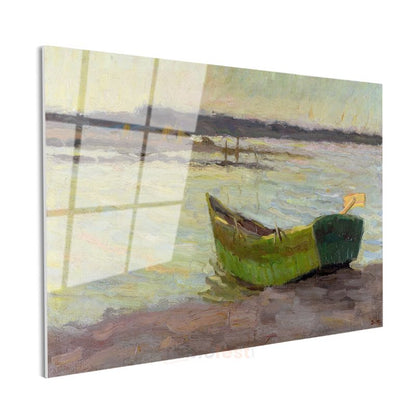 Claude Monet - Yeşil Tekne Manzarası Cam Tablo