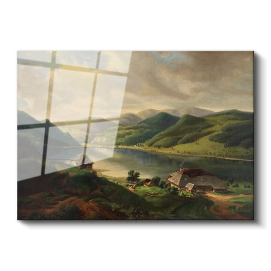 Albert Bierstadt - Alp Dağları Manzarası Cam Tablo