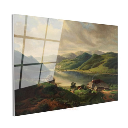 Albert Bierstadt - Alp Dağları Manzarası Cam Tablo