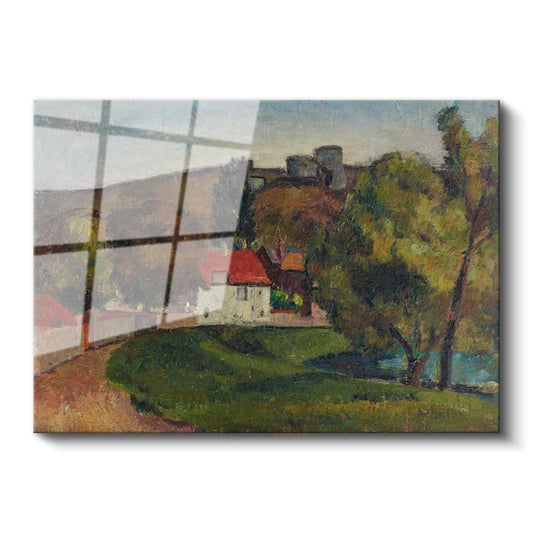 Paul Cézanne - Kırmızı Çatılı Ev Manzarası Cam Tablo
