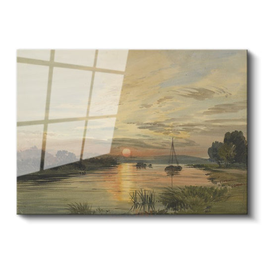 J.M.W. Turner - Gün Batımında Nehir Manzarası Cam Tablo