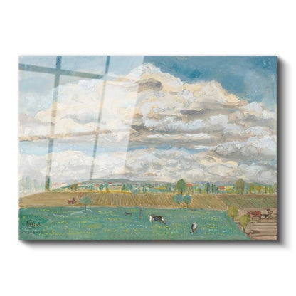 Camille Pissarro - Kırsal Manzara ve Bulutlar Cam Tablo