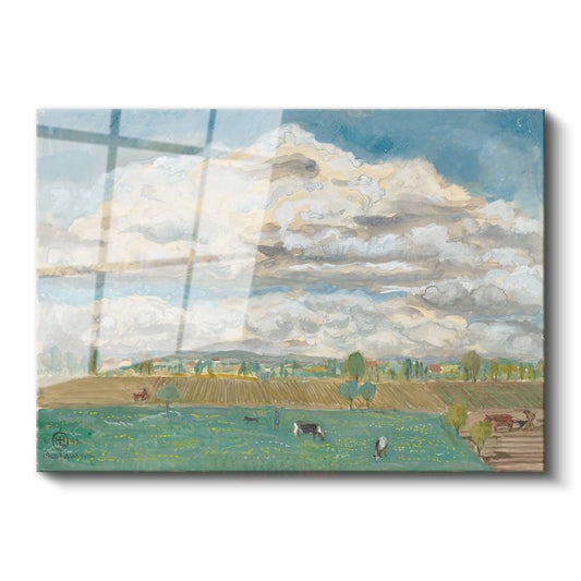 Camille Pissarro - Kırsal Manzara ve Bulutlar Cam Tablo