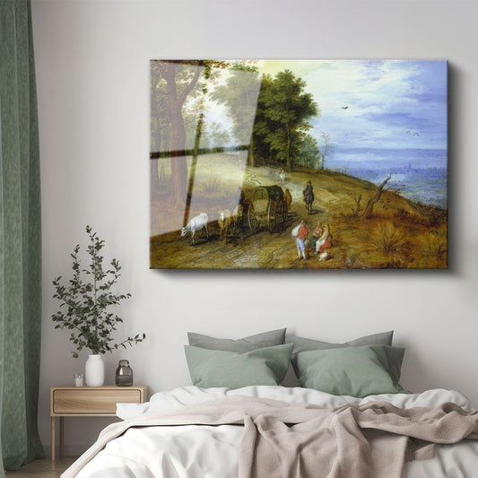 Jan Brueghel - Kırsal Yolda Yolculuk Cam Tablo