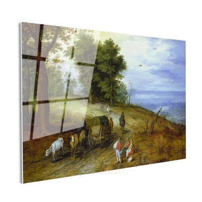 Jan Brueghel - Kırsal Yolda Yolculuk Cam Tablo
