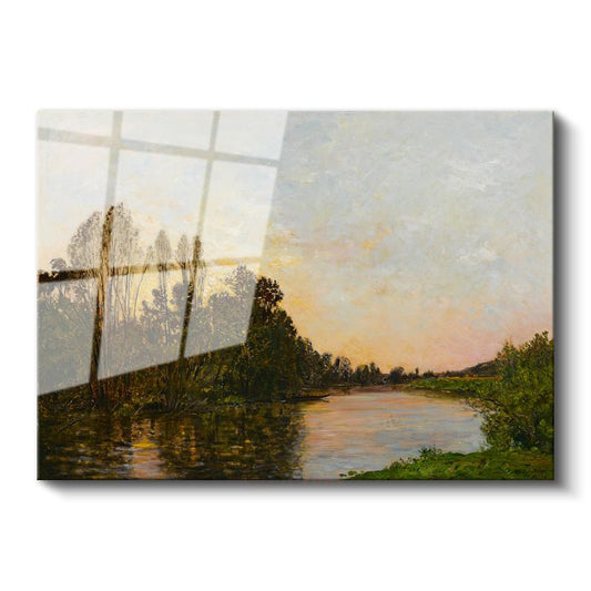 Charles-François Daubigny - Nehir Kıyısında Günbatımı Cam Tablo