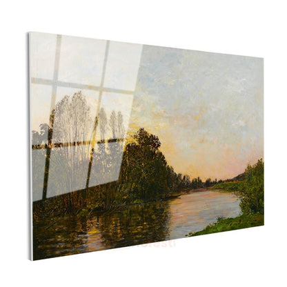 Charles-François Daubigny - Nehir Kıyısında Günbatımı Cam Tablo