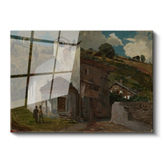 Jean-Baptiste-Camille Corot - İtalyan Köy Kilisesi Cam Tablo