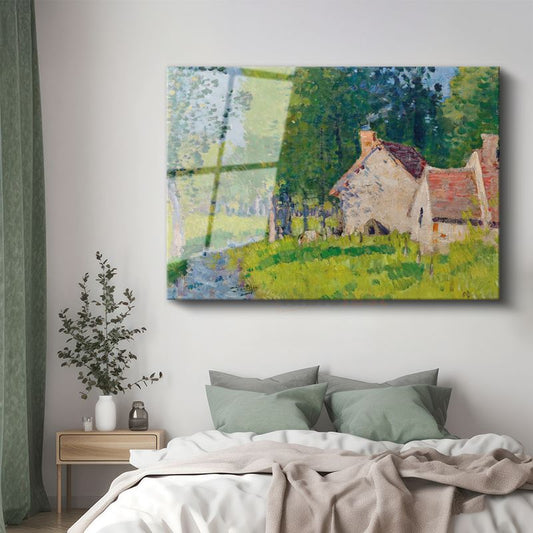 Camille Pissarro - Kır Evi Manzarası Cam Tablo