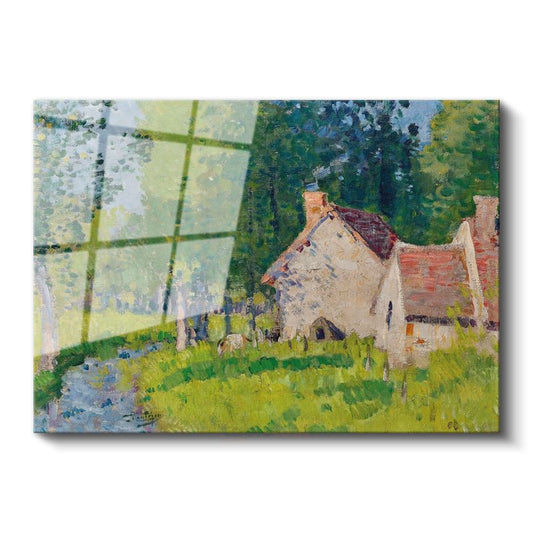 Camille Pissarro - Kır Evi Manzarası Cam Tablo