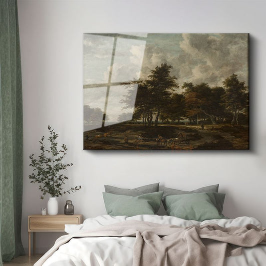 Jacob van Ruisdael - Ağaçlık Manzara Cam Tablo