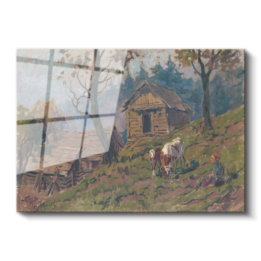 Jean-François Millet - Çiftlik Evi Cam Tablo