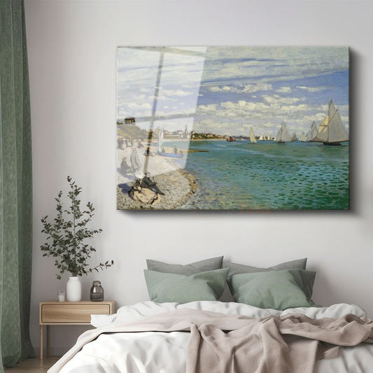 Claude Monet - Sainte-Adresse Plajı Cam Tablo