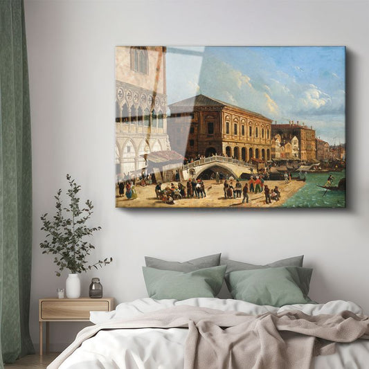 Canaletto - Venedik Rialto Köprüsü Cam Tablo