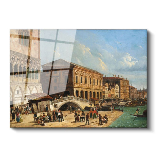 Canaletto - Venedik Rialto Köprüsü Cam Tablo