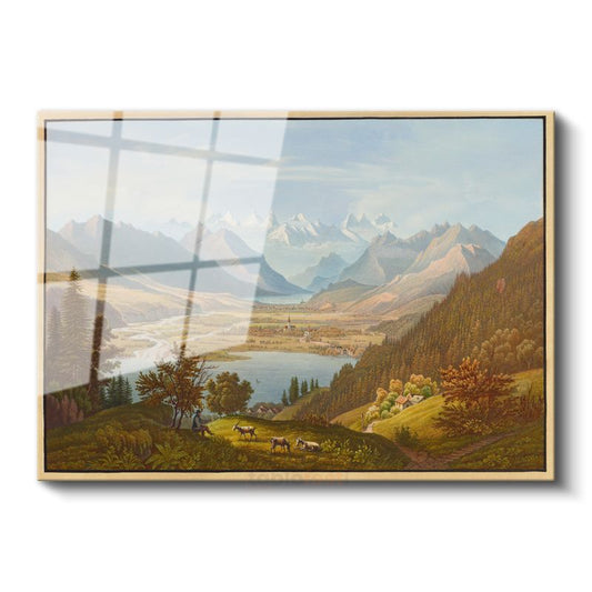 Albert Bierstadt - Alp Dağları Manzarası Cam Tablo