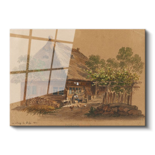 Jean-Baptiste-Camille Corot - Köy Evi Cam Tablo
