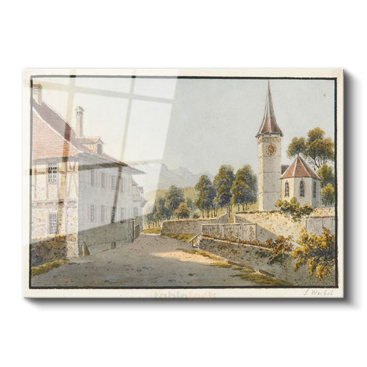 Johann Ludwig Aberli - İsviçre Köyü Cam Tablo