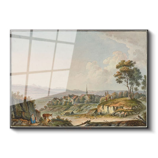 Johann Jakob Meyer - Kırsal Köy Manzarası Cam Tablo