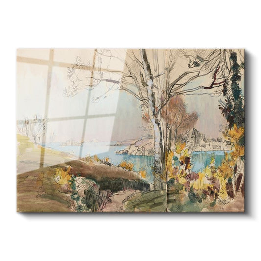 Paul Signac - Nehir Kıyısı Eskizi Cam Tablo